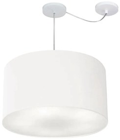 Lustre Pendente Cilíndrico Com Desvio Md-4239 Cúpula em Tecido 45x30cm Branco - Bivolt
