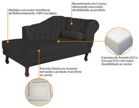 Recamier Diana 185cm Lado Esquerdo Corano Preto - ADJ Decor