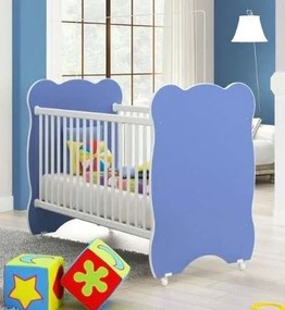 Quarto de Bebê Completo: Guarda-roupa + Cômoda 3 Gavetas + Berço Com Rodinhas- Branco/Azul