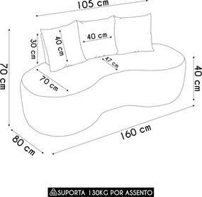 Sofá 2 Lugares Orgânico 160cm com Almofadas Benin Bouclê B03 - D'Rossi - Grafite