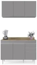 Armário Cozinha e Balcão Com Tampo 120cm Michigan Cinza     - Lumil