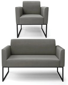 Sofá Namoradeira com Poltrona Base Industrial Preto Marisa Suede D03 - D'Rossi - Grafite