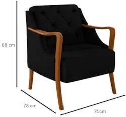 Poltrona Decorativa para Sala de Estar Capitonê Lapa Z32 Veludo Preto