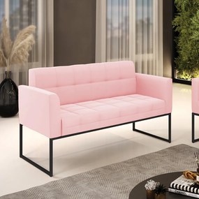Sofá Namoradeira Elisa Suede Rosa Bebê Base Metálica Industrial Preto - D'Rossi