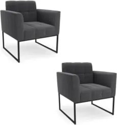 Poltrona Sala Base Industrial Preto Kit 2 Ana Bouclé Grafite - Ibiza