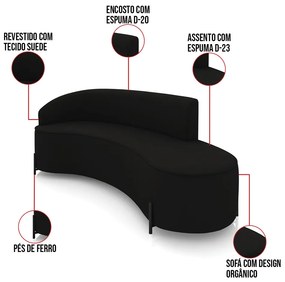 Sofá 4 Lugares Orgânico 220cm Pé Ferro Preto Morgan Suede D03 - D'Rossi - Preto