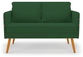 Kit 01 Namoradeira 02 Lugares e 02 Poltronas Mari Veludo Verde Base de Madeira MA30