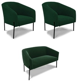Namoradeira e 2 Poltronas Pé Ferro Preto Stella Bouclê D03 - D'Rossi - Verde