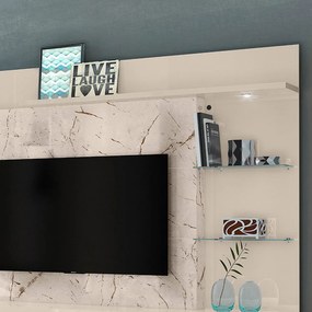 Estante de TV 55 Pol 182cm com Pé para Sala Elaris Calacata/Off White M20 - D'Rossi