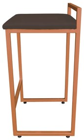 Conjunto 02 Banqueta Alta Industrial Pietra Suede Marrom Base Cobre D'Rossi