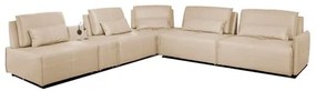 Sofá de Canto Yale 5 Lugares Console com Luminária Couro Pérola 490cm - 69963 Sun House