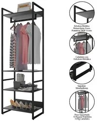 Guarda Roupa Casal Closet 4 Módulos 4 Gavetas Indy F02 Preto Texturiza