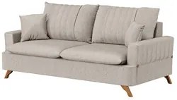 Sofá 180cm 3 Lugares com Almofadas Pés Curvos Veras Linho D05 Bege - M