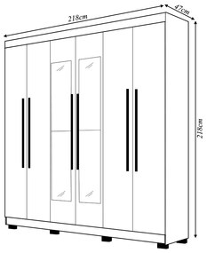 Guarda Roupa Casal Doral 6 Portas de Bater 2 com Espelhos 2 Gavetas Nogueira G98 - Gran Belo