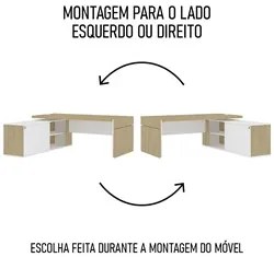 Conjunto Escritório Home Office 3 Peças Mesa Diretor Corp A06 Carvalho