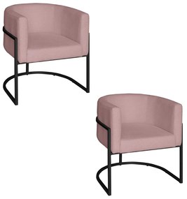 Poltrona Base Industrial Preto Kit 2 Lety Veludo - Rose