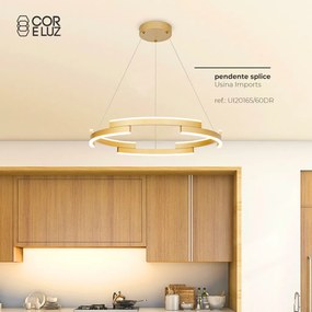 Pendente Splice Ø60X6,5Cm Led 60W 3000K Bivolt Alumínio Dourado - Usin...