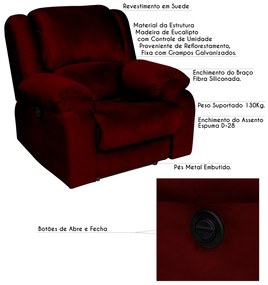 Poltrona do Papai Reclinável Elétrica Magnum Veludo Vinho G23 - Gran Belo