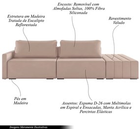 Sofá Ilha Modulado Milos 232cm Puff Lateral Veludo Rosê G33 - Gran Belo