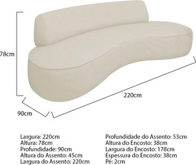 Sofá Curvo Sala de Estar Recepção Consultório Amsterdã 220cm Bouclé