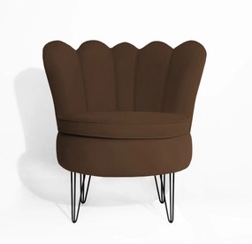 Poltrona Decorativa Dália com Puff Chloe Hairpin Legs Preto Veludo Marrom