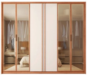 Guarda Roupa Casal Lume com 6 Portas de Bater e 4 Gavetas MDP Freijo/OffWhite G11  Gran Belo