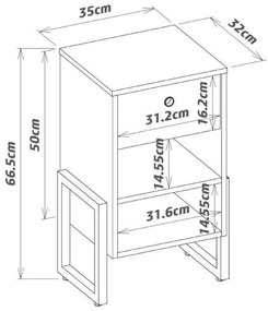 Mesa de Cabeceira Wolli 1 Gaveta Branco - D'Rossi