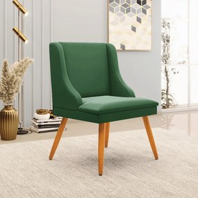 Kit 3 Cadeiras Decorativas Sala de Jantar Pés Palito de Madeira Firenze Veludo Verde/Natural G19 - Gran Belo