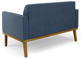 Sofá Namoradeira Base de Madeira Fixa Castanho Marisa Suede D03 - D'Rossi - Azul Marinho