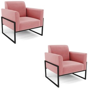 Kit 2 Poltronas Base Industrial Alta Preto Marisa Suede - Rose