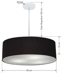 Lustre Pendente Cilíndrico Md-4217 Cúpula em Tecido 50x15cm Preto - Bivolt