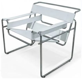 Poltrona Wassily Couro Prensado Branco com Base Aço Cromado - 17486 Sun House