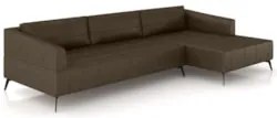 Sofá 4 Lugares 286cm Com Chaise Direito Eko Couro Castanho Z55 - Mpoze