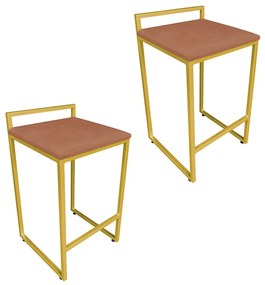 Conjunto 02 Banquetas Pietra Suede Base Dourado - Terra