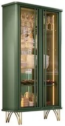 Cristaleira Alvora com Espelho e Balcão Buffet Piacente H01 Verde Pist