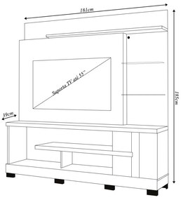 Home Theater Maxim  Porta 2 Prateleiras Iluminação LED MDP até 55 Cinamomo/OffWhite G97 - Gran Belo