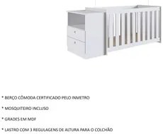 Conjunto Berço Certificado Inmetro e Cômoda 2 Gavetas Aconchego LA006