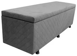 Calçadeira Baú Casal 140cm Estofada Liz S05 Suede Bordado Cinza - Mpoz