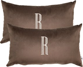 Jogo de 2 Almofadas Monograma Delicata Bordado Ramos - Marrom  Marrom