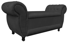 Recamier com Baú Grécia 195 cm Namoradeira Calçadeira Suede Preto D'Rossi