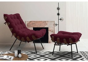 Puff Decorativo Sala de Estar Abel Base de Madeira Preto Suede Bordô G41 - Gran Belo