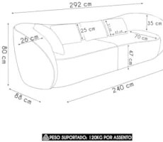 Sofá 4 Lugares 292cm Orgânico Pé Madeira Yume Linho Bege Z55 - Mpozena