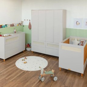 Kit Quarto Infantil Ollie - Berço Mini Cama + Cômoda 3 Gavetas e 1 Porta + Guarda-Roupa 4 Portas - Areia Fosco