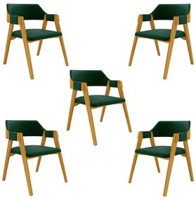Kit 5 Cadeiras Sala de Jantar e Jogos Carteados Madeira Maciça Poker Veludo Verde/Mel G42 - Gran Belo