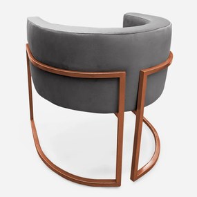 Poltrona Decorativa Base Metal Bronze Luna Veludo Cinza - Sheep Estofados - Cinza