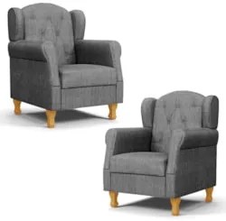 Kit 02 Poltronas de Amamentação Pés Madeira Lucy Z39 Linho Cinza Escur
