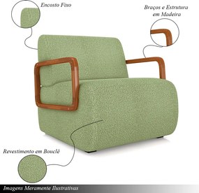 Poltrona Decorativa Sala de Estar Odessa Braços em Madeira Bouclê Verde Oliva G33 - Gran Belo