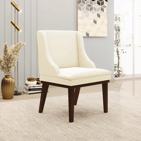 Kit 10 Cadeiras de Jantar Liz Veludo Bege Base Fixa Madeira Tabaco D03 - D'Rossi