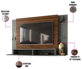 Painel Home Roanne 182 cm Palissandro e Cinza Regio - D'Rossi