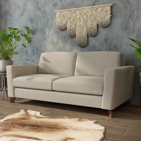 Sofá Sala de Estar Living 3 Lugares 240cm Presley Pés Madeira Linho Off White G52 - Gran Belo